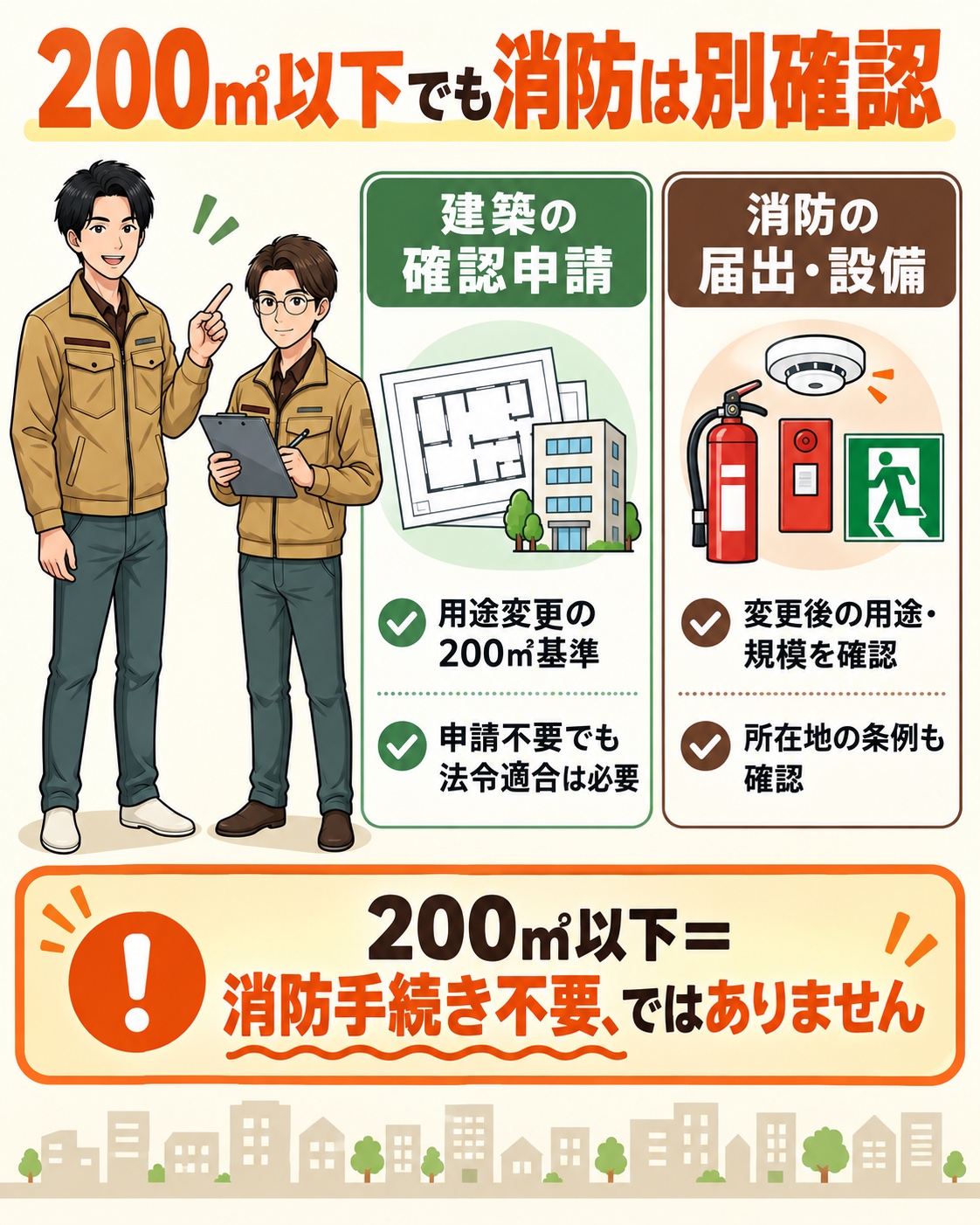 建築の200㎡ルールと消防の届出は別物であることの図解