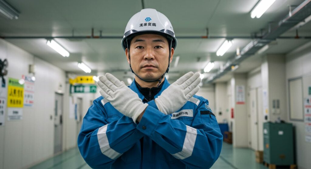 ヘルメットを被っている男性