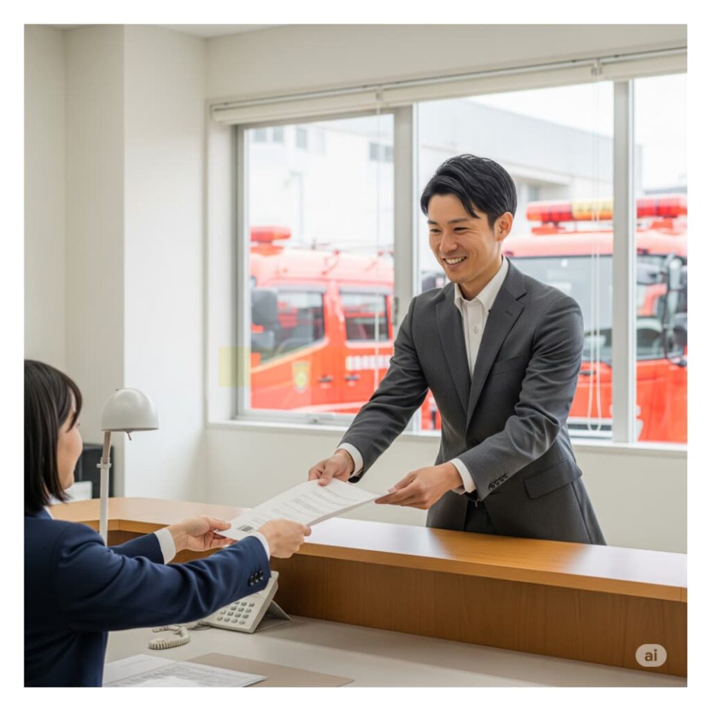 書類を渡す男性