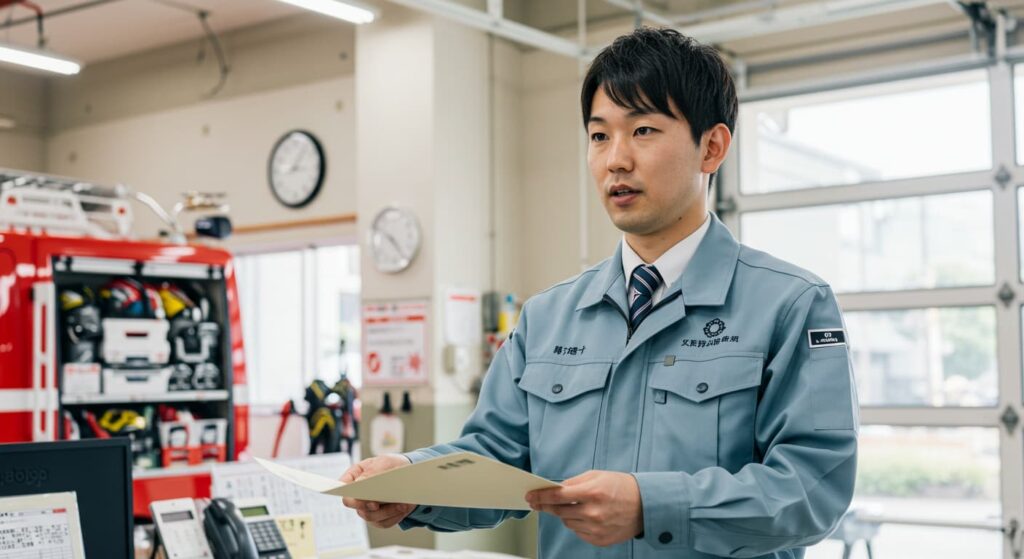 男性が書類を提出している